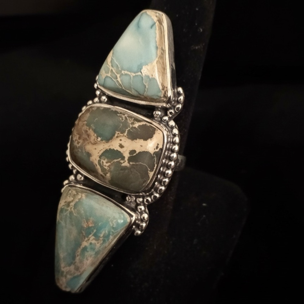 Sterling Silver and Turquoise‎ Statement Ring - Picture 2 of 7